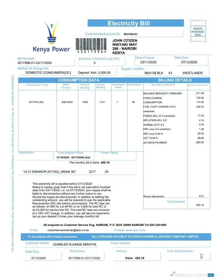 download download Kenya Power utility bill template in Word and PDF format PDF template PDF template